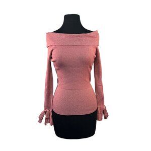 7th Avenue Design Studio Womens  Size XS Pink Metallic Off-Shoulder Sweater
